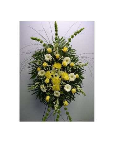 Funeral Stand in Yellow and White Flower Arrangement
